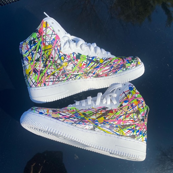 Splatter Air Force 1s High Top Customized Size 10.5 - Picture 2 of 5